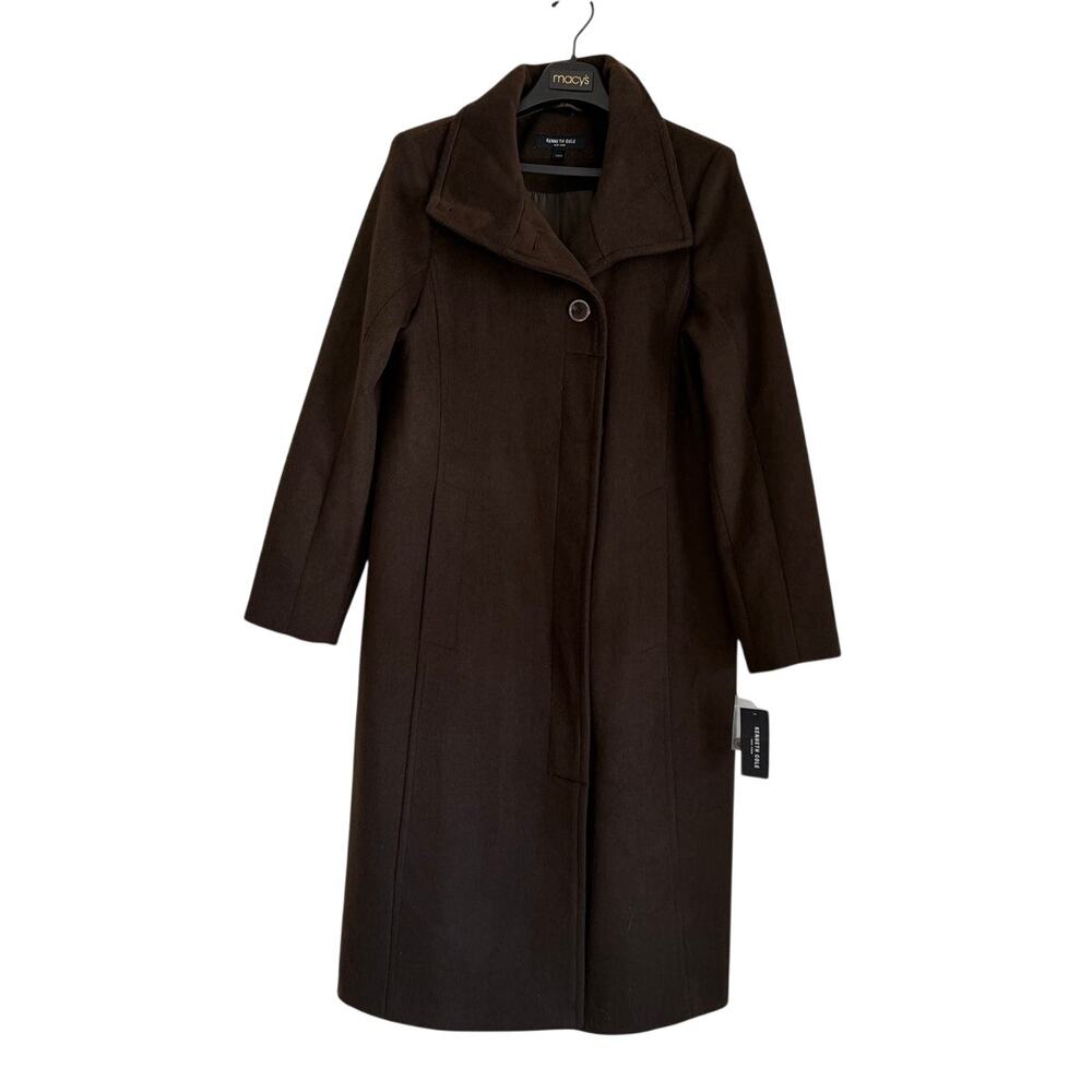NWT Kenneth Cole New York Women’s Wool Blend Walker Coat, Brown, Large